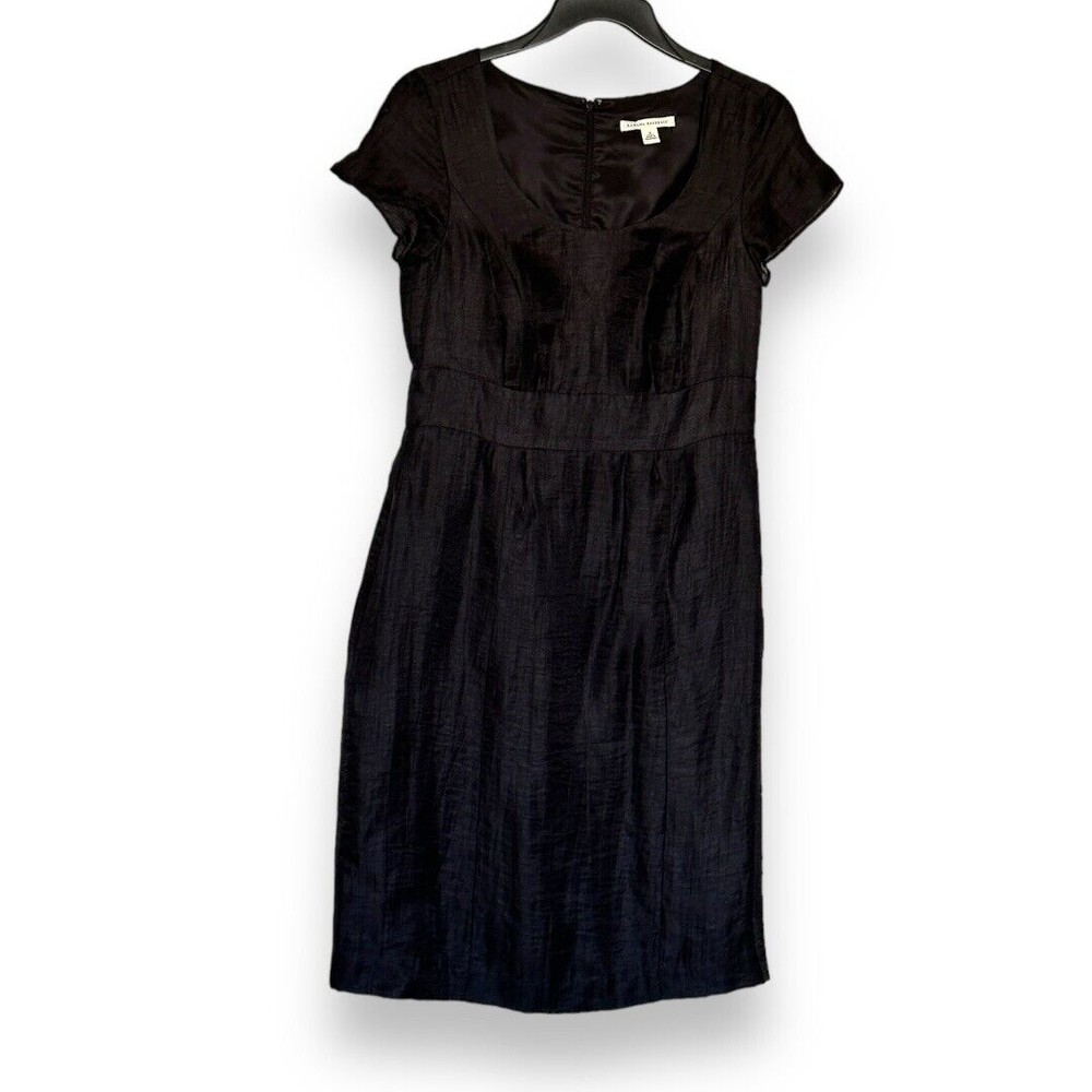 Banana Republic Womens Sheath Dress Size 4 Black Linen Blend Scoop Neck Back Zip